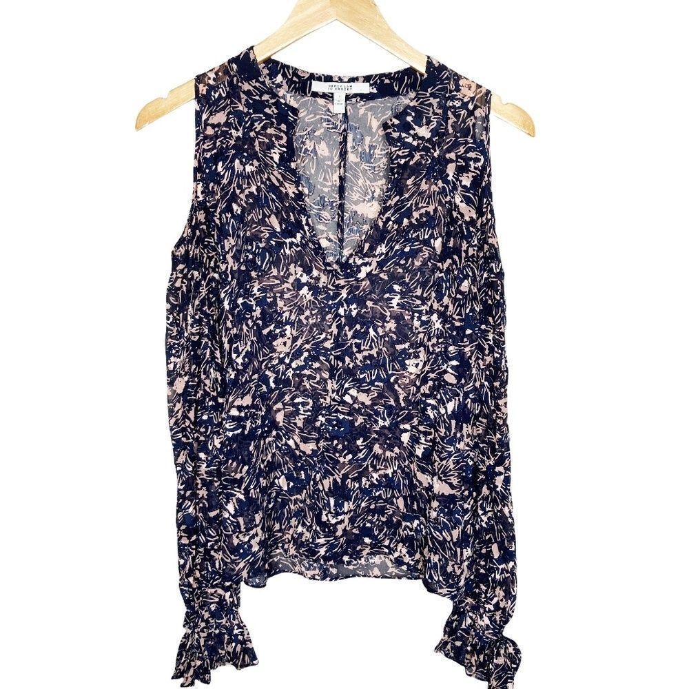 DEREK LAM CROSBY | Silk Blend Cold Shoulder Sheer Printed Blouse